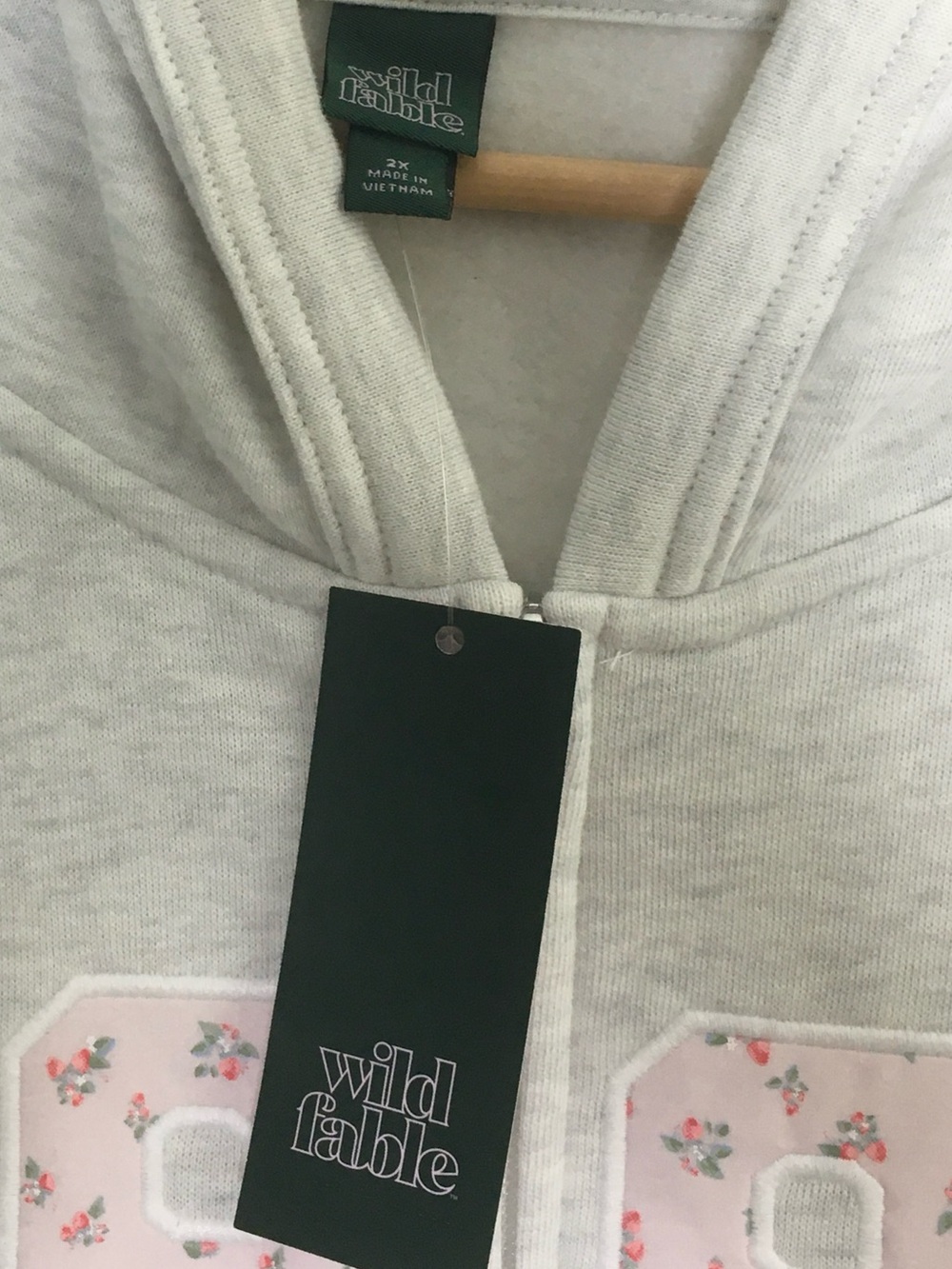 Heather Light Gray Zip-Up Hoodie with Pink '1996' Detail - Picture 6 of 10